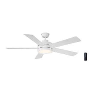 Baxtan 56 in. Indoor Matte White Ceiling Fan with Warm White Integrated LED with Remote Included