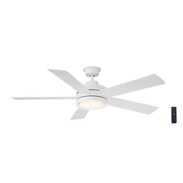 Home Decorators Collection Baxtan 56 in. Indoor Matte White Ceiling Fan with Warm White Integrated LED with Remote Included
