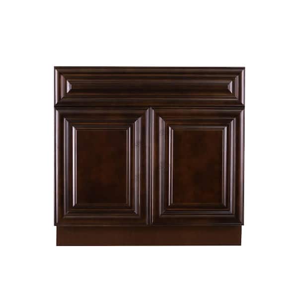 LIFEART CABINETRY Edinburgh Espresso Plywood Raised Panel Stock Assembled Sink Base Kitchen Cabinet (36 in. W x 34.5 in. H x 24 in. D)