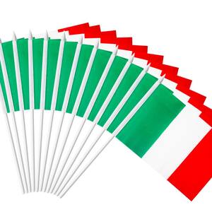 Italy Stick Flag Italian 5 in. x 8 in. Handheld Mini Flag with 12 in. White Solid Pole Hand Held Spear Top (1-Dozen)
