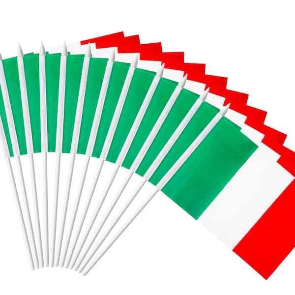 ANLEY Italy Stick Flag Italian 5 in. x 8 in. Handheld Mini Flag with 12 in. White Solid Pole Hand Held Spear Top (1-Dozen)