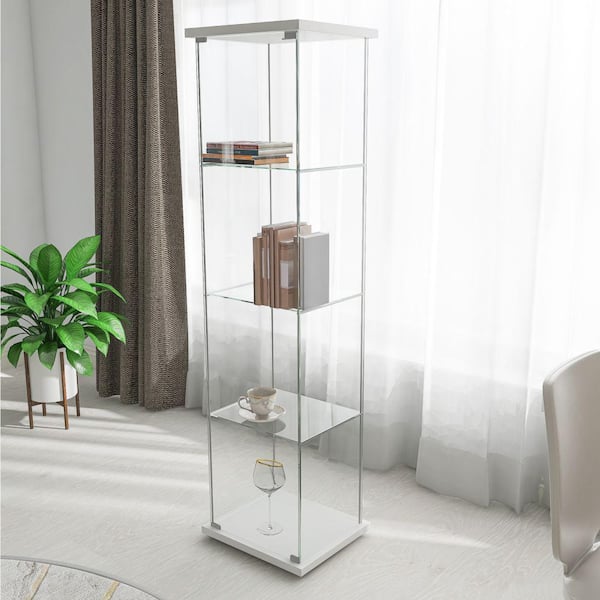 Floor Curio Cabinet Display Storage Case Drawer Glass Door Adjustable Shelves 