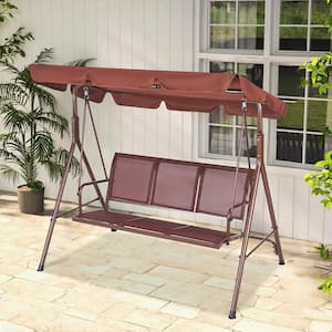 3-Seat Patio Swing Chair Outdoor Patio Swing with Adjustable Canopy Porch Swing