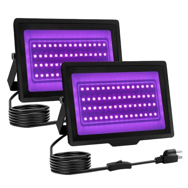 40W Black Finish Plug-In Integrated LED Blacklight Landscape Flood Light for Glow Party, Stage and Body Paint, (2-Pack)