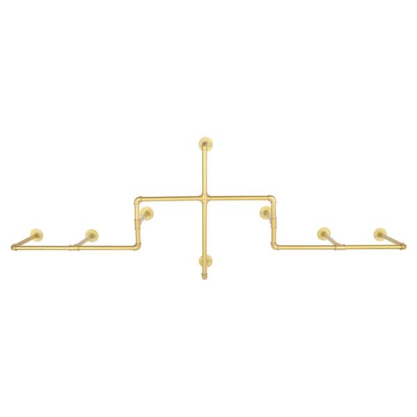 Gold Industrial Pipe Wall Mounted Iron Clothes Rack 10.63 in. W x 30.71 in. H