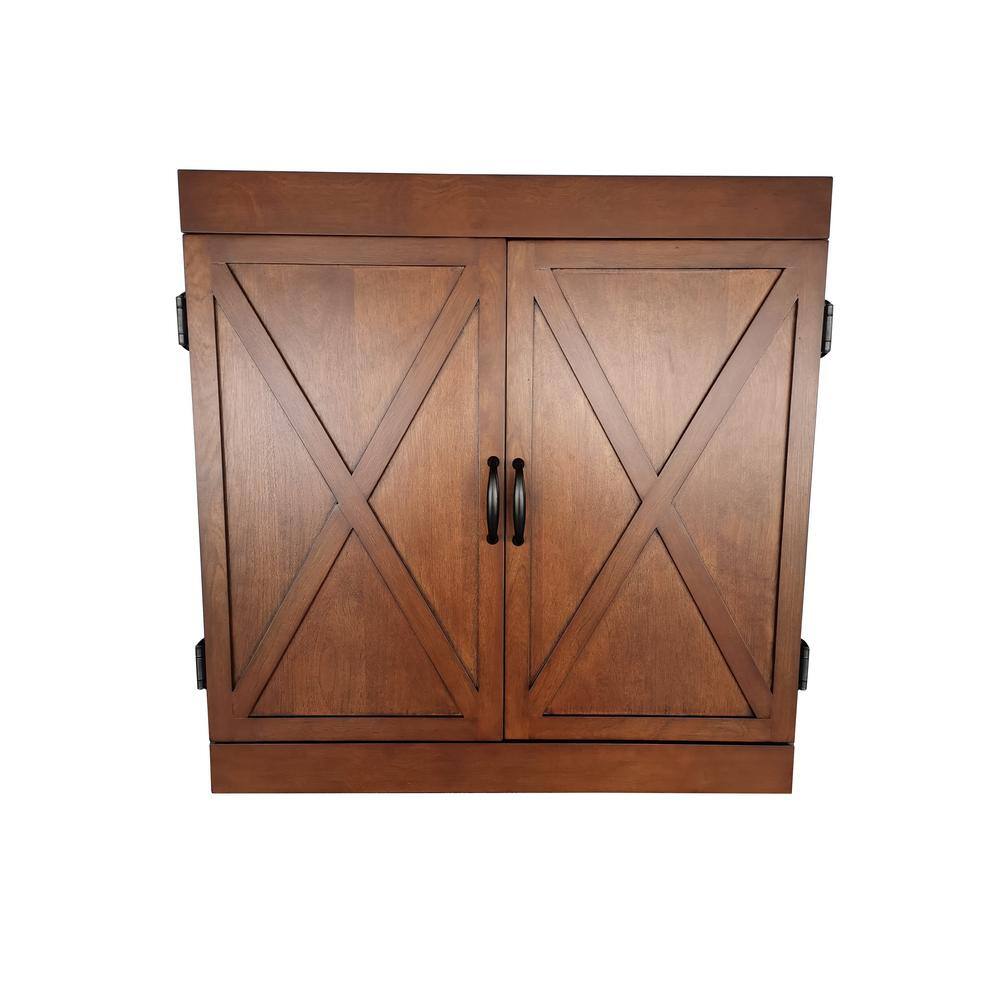 Walnut Bristle Dartboard Cabinet Set with Lighting