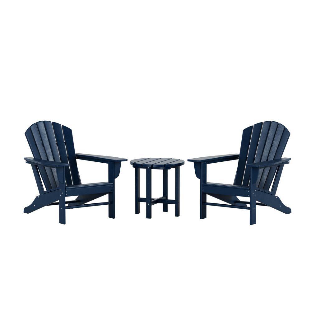 Mason Navy Blue 3-Piece Poly Plastic Outdoor Patio Classic Adirondack Fire Pit Chair Set With 2-Chairs and Side Table price history on PriceWatchPro
