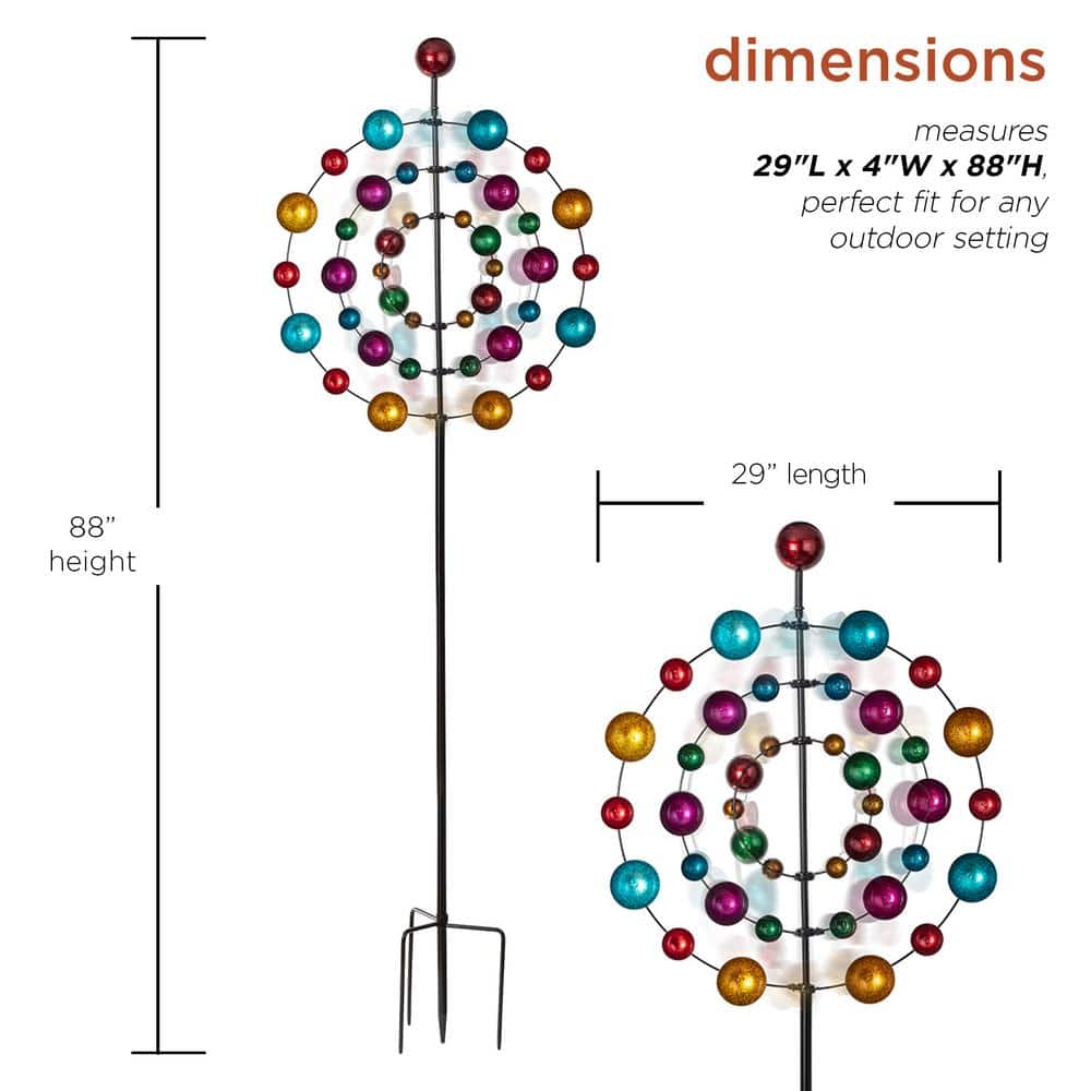 89" Multi-Color Iron Kaleidoscopic Kinetic Garden Stake