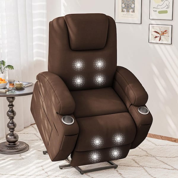 Power Lift Recliner Chair with Massage for Elderly Ergonomic, Lounge Chair Classic Single Sofa with 2 Cup Holders, Brown