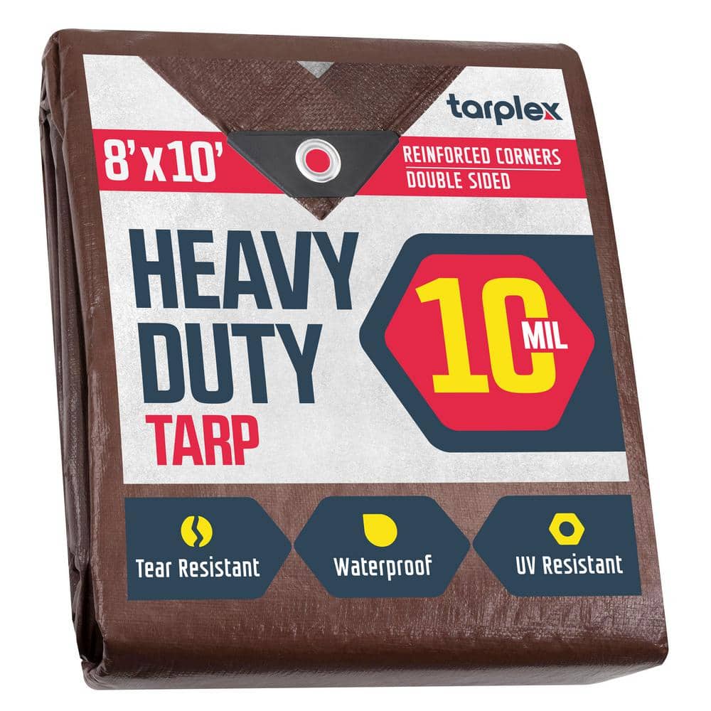 Tarplex 8 ft. x 10 ft. Brown Silver Heavy-Duty Tarp 10 Mil Poly, Waterproof