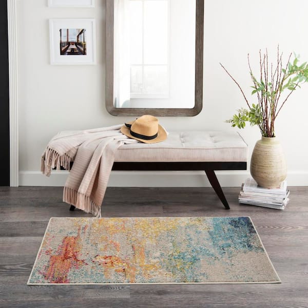 Celestial Sealife Multicolor doormat 2 ft. x 4 ft. Abstract Modern Kitchen Area Rug