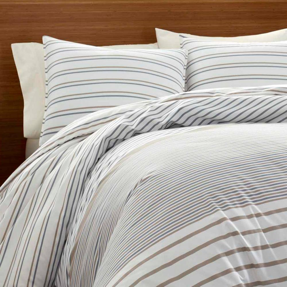 Twin Sandstone and Chrome Cotton Stripe Sham Set