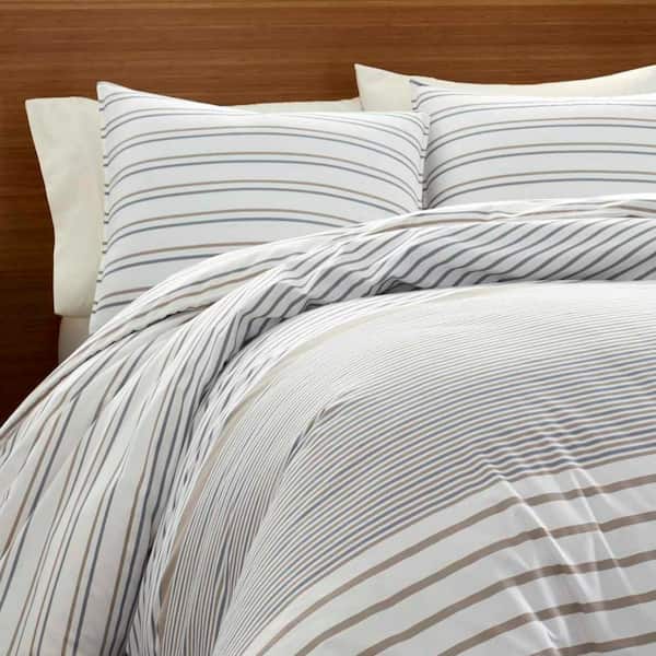 Eddie Bauer Cooper 2-Piece Beige Striped Cotton Twin Duvet