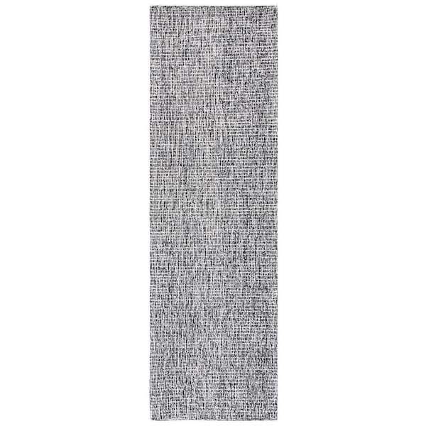 Abstract 2 ft. x 6 Black/Ivory Solid Color Runner Rug