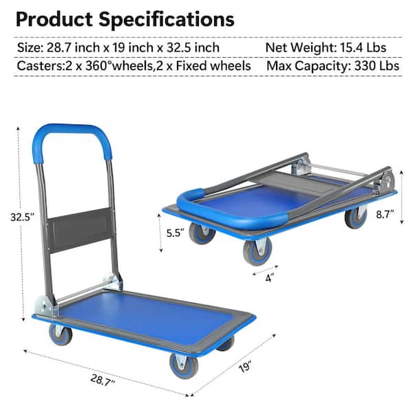 4-Wheel Folding Steel Hand Trusk (28. 70 in. x 19. 00 in. x 32. 50 in.) 330 lbs.