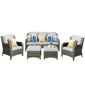 New Kenard Gray 5-Piece Wicker Outdoor Patio Sectional Conversation Set with Gray Cushions
