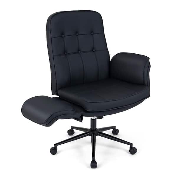 Leather Cushioned Ergonomic Swivel Wheels Executive Chair in Black with Arms, 5 Position Armrests