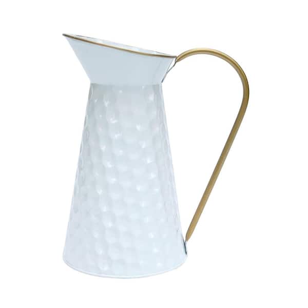 Afoxsos Elegant White Metal Decorative Flower Vase, Farmhouse Galvanized Pitcher, Rustic Milk Jug for Home Decor, White