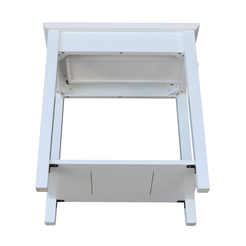 Elegant Narrow Solid Wood End Table in White with Shelf and Drawer