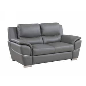 Charlie 69 in. Gray Solid Leather 2 Seat Loveseats