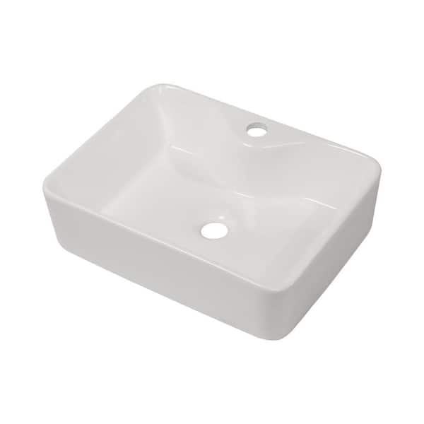 Sarlai Bathroom Sink 19 in. White Ceramic Rectangular Vessel Sink without Faucet Drop-In