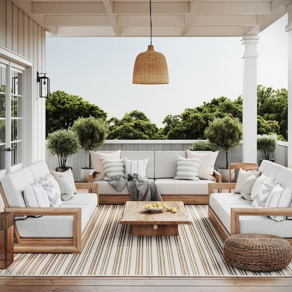 Hermine Striped Brown 5 ft. x 8 ft. Indoor/Outdoor Patio Area Rug