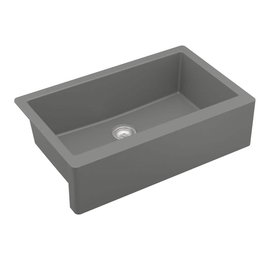 Matte Gray Quartz Composite Farmhouse Single Bowl Kitchen Sink