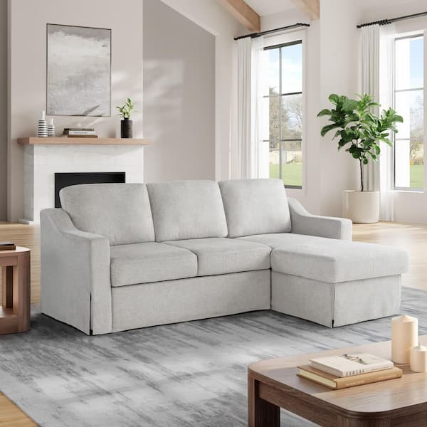 Serta Hailey 89.8 in. Square Arm 2-Piece Woven Polyester Sectional Sofa in Linen with Storage
