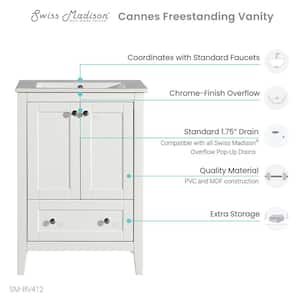 Cannes 24 in. Single, 2 Doors, 1 Drawer, Bathroom Vanity in White with White Countertop with White Basin