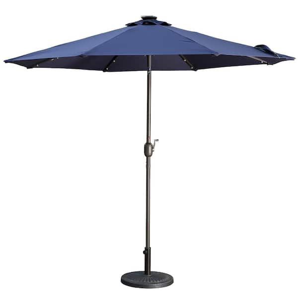 CASAINC 9 ft. Aluminum Market High Quality Solar LED Light Tilt Patio Beach Umbrella in Navy Blue Without Base