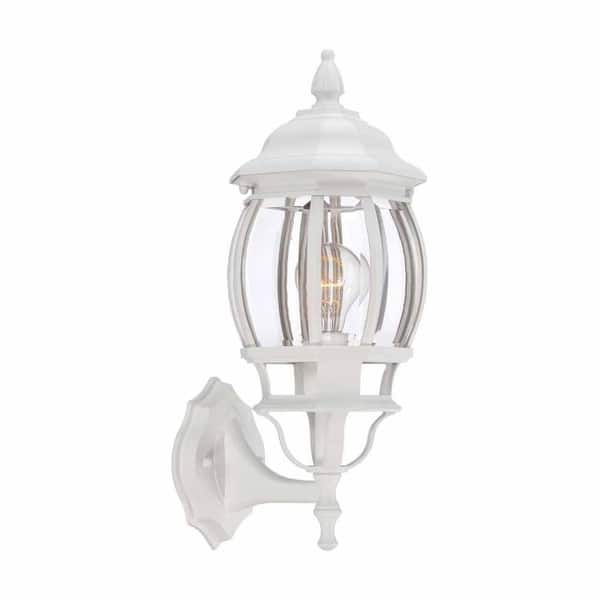 Hampton Bay 16.5 in. White 1-Light Outdoor Wall Lamp with Clear Beveled Glass Shade