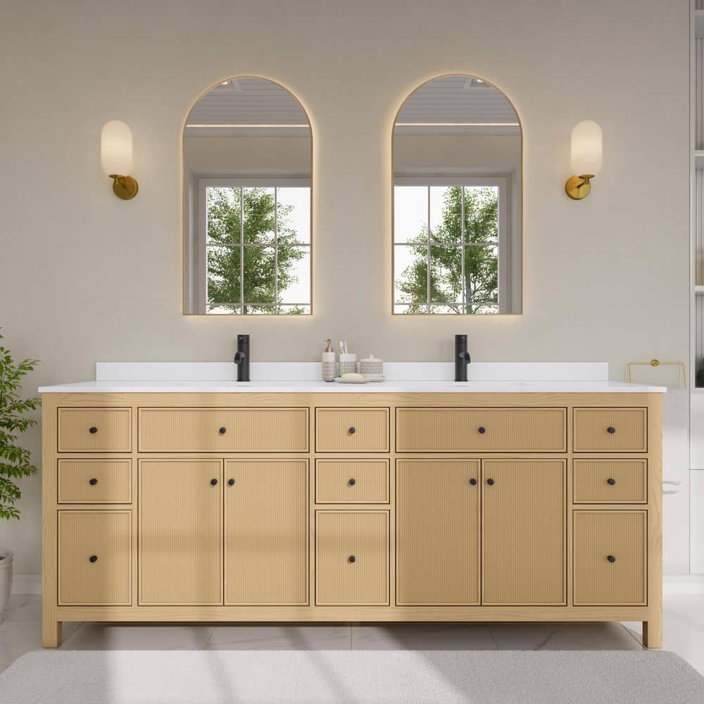 Pendry 84 in. Double Freestanding Tanned Oak Bath Vanity with White Quartz Top Assembled price history on PriceWatchPro