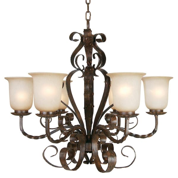 Yosemite Home Decor McKensi Collection 6-Light Bronze Patina Hanging Chandelier with Alabaster Glass Shade