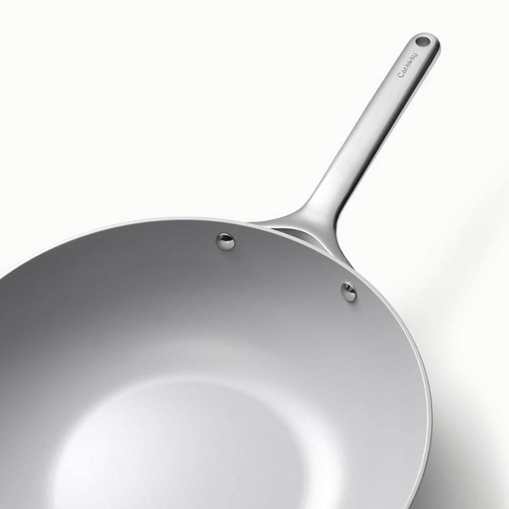 Cream Ceramic Nonstick 12" Stir Fry Pan with Stainless Steel Handles