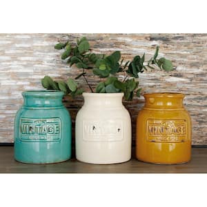 White Terracotta Vintage Decorative Jar (Set of 3)