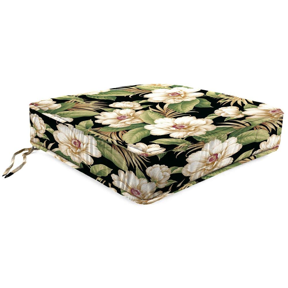 Black Floral Polyester Outdoor Deep Seat Cushion