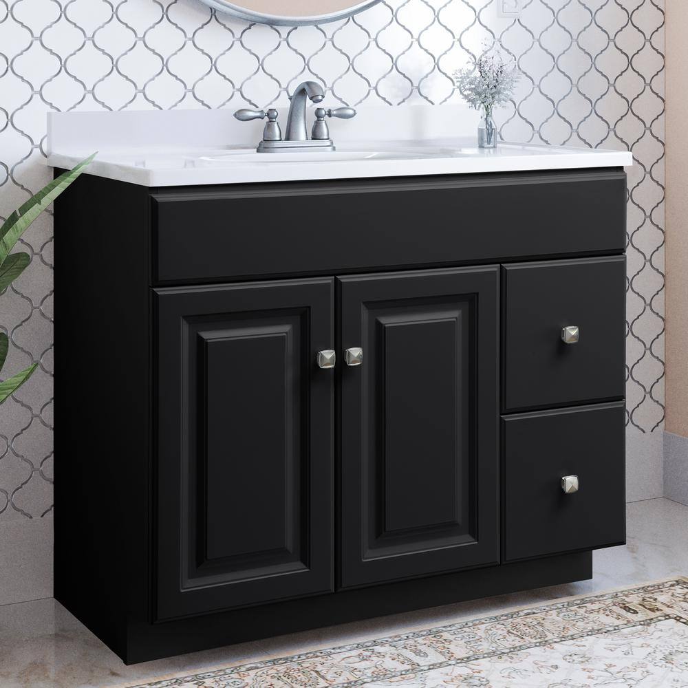 Wyndham 37-Inch Espresso Wood Vanity with White Marble Sink Top