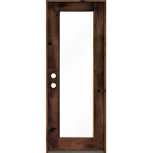 32 in. x 96 in. Rustic Knotty Alder Wood Clear Full-Lite Red Mahogony Stain Right Hand Inswing Single Prehung Front Door