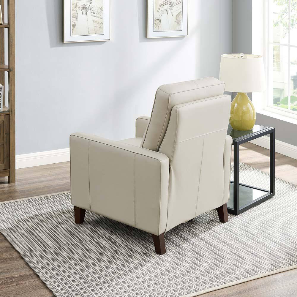 Vanilla White Leather Zero Gravity Recliner with Wood Frame