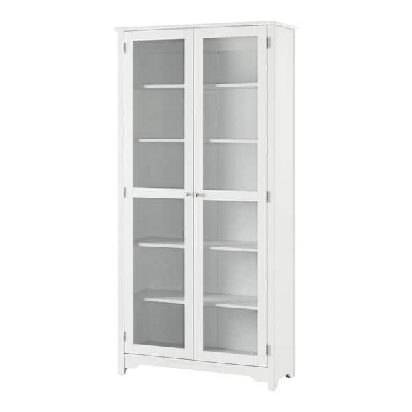 Bradstone 72 in. White Bookcase with Glass Doors