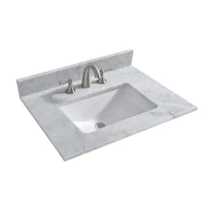 Newton 31 in. x 22 in. Carrara Marble Vanity Top in Carrara White with White Square Sink for Widespread Installation