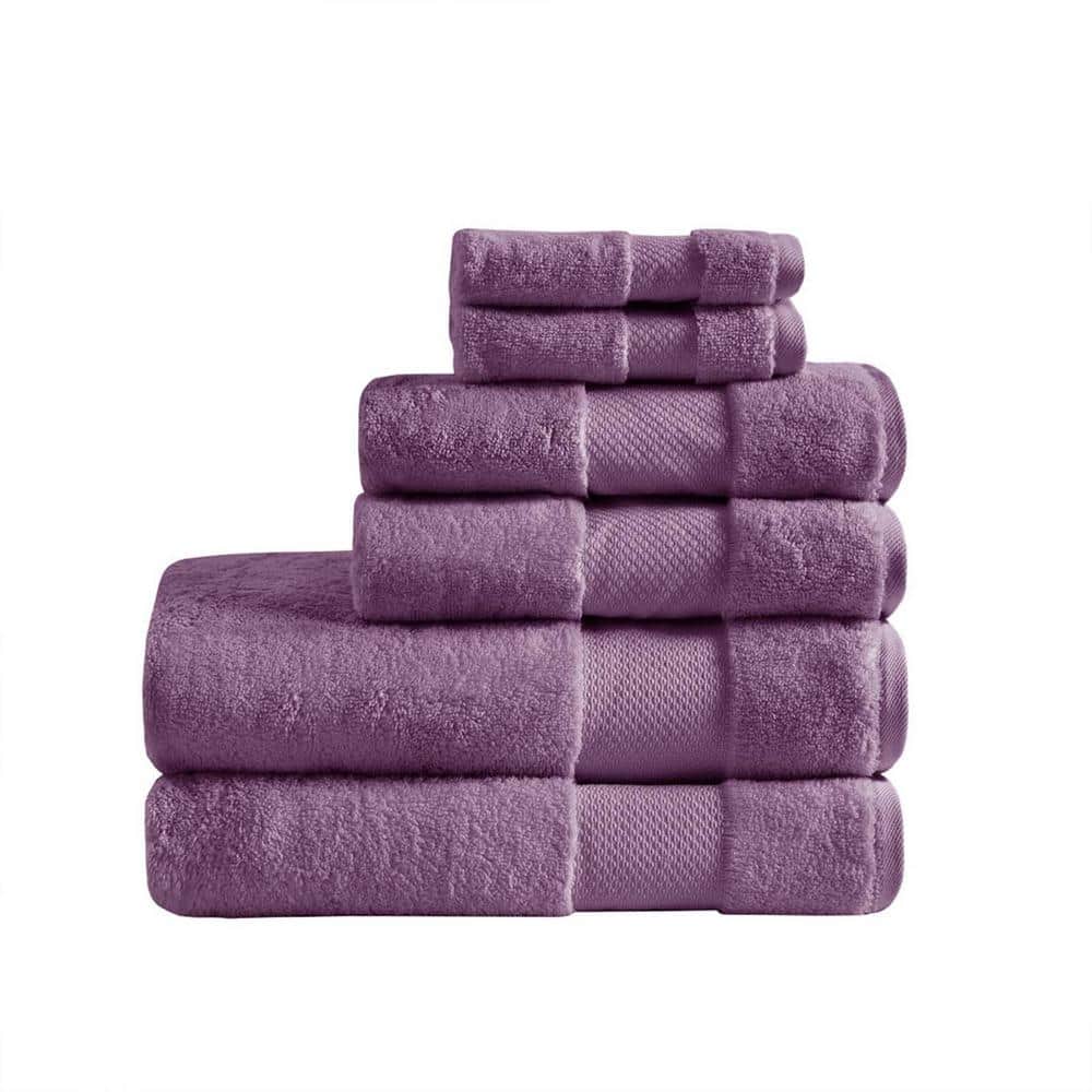 6-Piece Purple Cotton Towel Set, 2 Bath Towels, 2 Hand Towels, and 2 Wash T