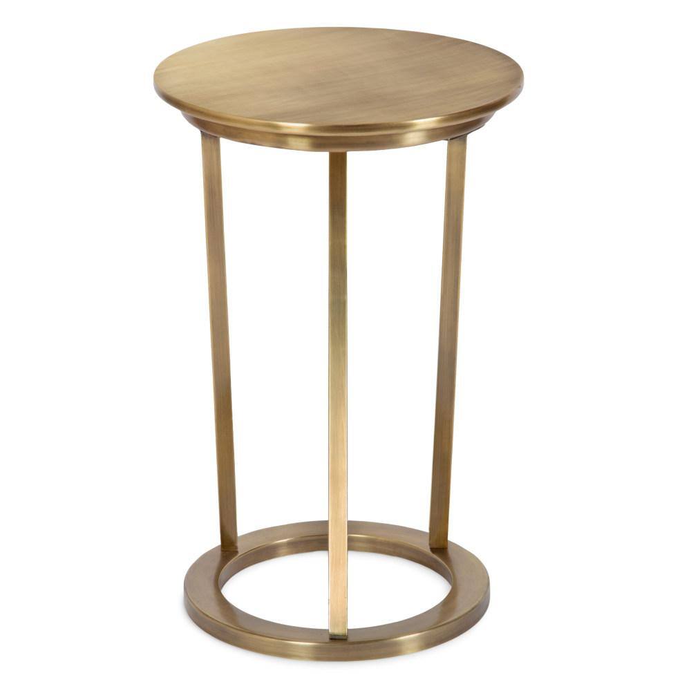 Aja Gold Round Metal Side Table with Geometric Legs