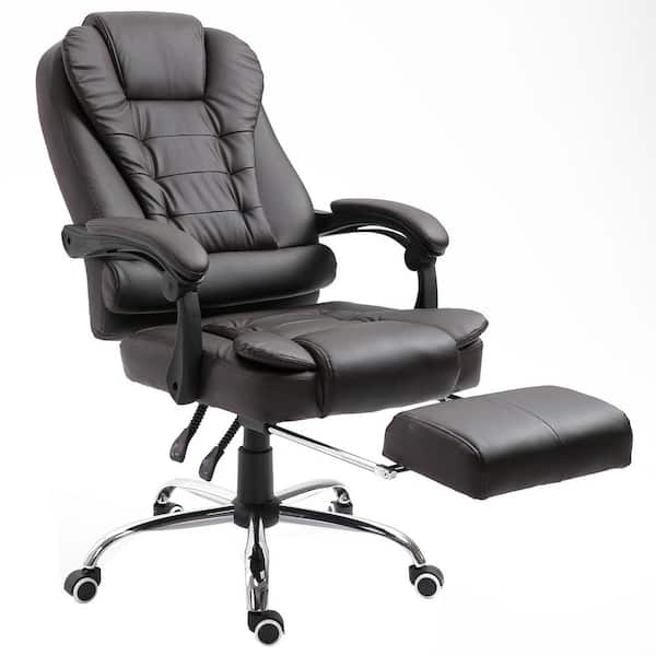 Recliner Office Chair Home Executive Gaming Footrest High Back Fx Leather Chrome 