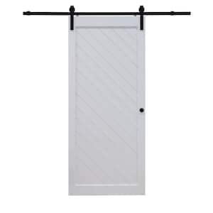 42 in. x 84 in. Diagonal Vinyl Barn Door Kit White with Track and Hardware Kit