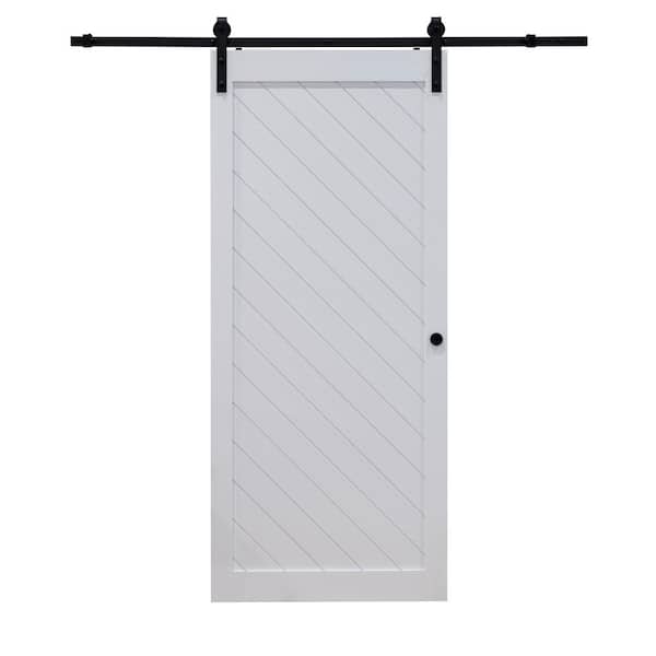 42 in. x 84 in. Diagonal Vinyl Barn Door Kit White with Track and Hardware Kit