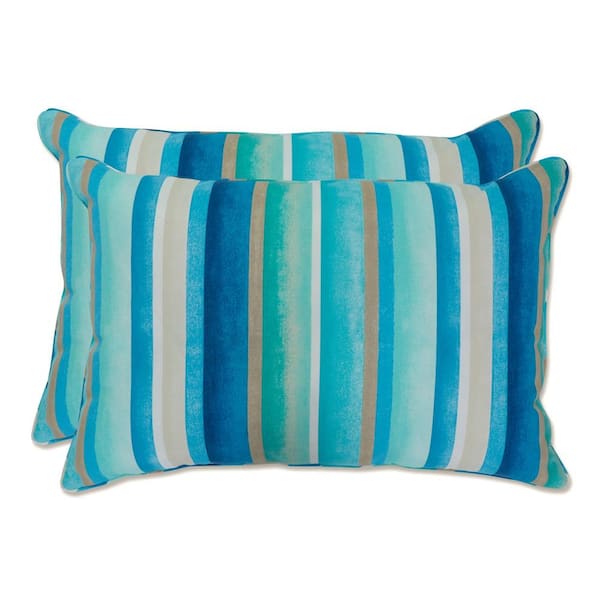 Pillow Perfect Stripe Blue Rectangular Outdoor Lumbar Throw Pillow 2-Pack