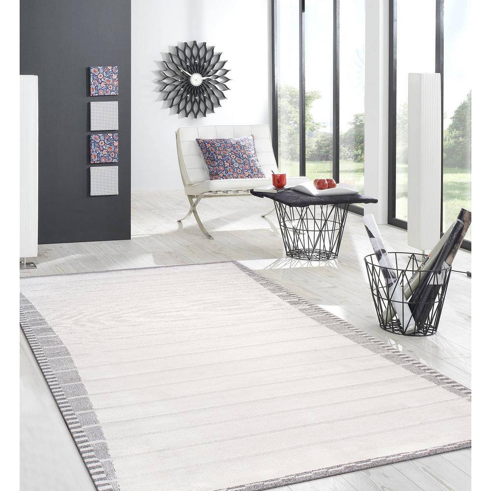 Sutton Ivory Stripe Synthetic Rectangular Area Rug