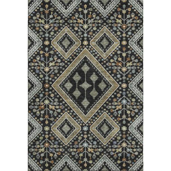 Mayfield Premium Machine Washable Abstract AMF2459 Black 10 ft. x 14 ft. Area Rug