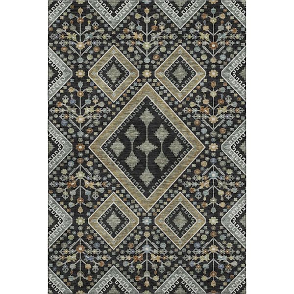 Mayfield Premium Machine Washable Abstract AMF2459 Black 8 ft. x 10 ft. Area Rug